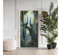 Paon Élégant Sticker Mural Sticker Porte, Animaux Forêt Autocollants de Porte Muraux Décoration Poster Mural, Animal Chinois Oriental Stickers de Porte Imperméable Vinyle 80x200 cm