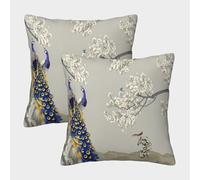 Paon en fleurs Housses Coussin Style peinture à l'encre asiatique - Chambre À Coucher Décoratives Pour Canapés,lits,chaises,salons,voitures,Livré Avec Fermeture Éclair Invisible 50x50cm Paquet De 2