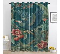 Paon Floral Luxe Rideaux Lot de 2 - Paon Oiseaux Vert Foncé Rideau à Oeillets - Occultant Thermique Isolant Rideau pour Salon Chambre - 160L X 240H cm Dv804
