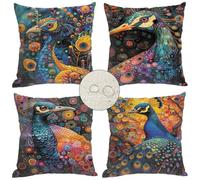 Paon Housse de Coussin Exterieur Impermeable Lin 4 Pièces, Double Face Coussin Canape 80x80 cm, animal Housse Coussin 80x80 pour Salon Jardin Balcon Maison Decoration Chambre, Cadeau Femme Hoome