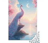 Paon Puzzle À 1000 Morceaux Papier Épais Paon Under Cherry Moon Puzzle Familial Familles 8 Ans+ Passionnés Casse-tête Activité Lien Familial Loisirs Maison 52x38cm/1000pcs
