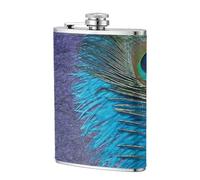 Paon violet et turquoise,Flasque de poche plate de 8 oz en acier inoxydable 304, idéale pour les activités de plein air.