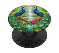 Paons tropicaux Cascades Paradis de la Jungle PopSockets PopGrip Adhésif