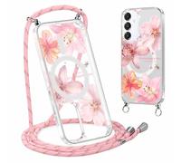 Paovkoi Coque Magnétique pour Samsung Galaxy S24 5G avec Cordon, Aesthetic Fleur Hibiscus été Motif Etui avec Collier [Compatible avec MagSafe], Silicone Housse Bumper pour Samsung S24 5G 6,2'' - 02