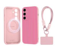 Paovkoi Coque Magnétique pour Samsung Galaxy S24 5G avec Cordon, Aesthetic Stripes Striped Rayée Etui avec Dragonne [Compatible avec MagSafe], Rose rouge Silicone Bumper pour Samsung S24 5G 6,2'' - 01