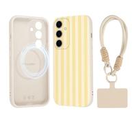 Paovkoi Coque Magnétique pour Samsung Galaxy S24 5G avec Cordon, Aesthetic Stripes Striped Rayée Etui avec Dragonne [Compatible avec MagSafe], Jaune Silicone Bumper pour Samsung S24 5G 6,2'' - 01