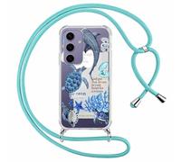 Paovkoi Coque pour Samsung Galaxy S24 5G avec Cordon, Aesthetic été océan Collage Motif Transparent Etui avec Réglable Collier Corde, Protection Portable Housse Bumper pour Samsung S24 5G 6,2'' - 02