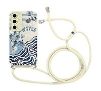 Paovkoi Coque pour Samsung Galaxy S24 5G avec Cordon, Aesthetic été océan Méduse Motif Blanc Silicone Etui avec Réglable Collier Corde, Protection Portable Housse Bumper pour Samsung S24 5G 6,2'' - 01