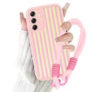 Paovkoi Coque pour Samsung Galaxy S24 5G avec Cordon, Aesthetic Stripes Striped Rayée été Motif Etui avec Dragonne, Rose Silicone Protection Antichoc Housse Bumper pour Samsung S24 5G 6,2'' - 01
