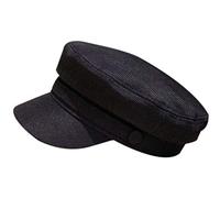 Paowsietiviity Casquette en lin de coton pour capitaine de marin rétro, béret breton, casquette plate de type newsboy, pêcheur unisexe, bleu denim foncé, Noir , Taille unique