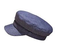 Paowsietiviity Casquette en lin de coton pour marin capitaine, béret breton rétro, casquette plate de type newsboy pêcheur, unisexe, bleu denim foncé