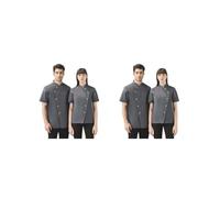 Paowsietiviity Uniforme de restauration respirant à manches courtes de chef unisexe pour restaurant, gâteau, 4 couleurs, noir, 3XL, Lot de 2 (gris denim, L), L