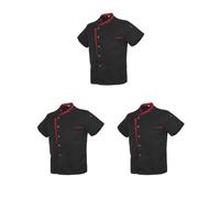 Paowsietiviity Veste de chef unisexe à manches courtes pour hôtel, cuisine, uniforme rouge, taille M, Lot de 3 (noir M), taille unique