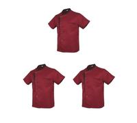 Paowsietiviity Veste de chef unisexe à manches courtes pour hôtel, cuisine, uniforme rouge, taille M, Lot de 3 (rouge M), taille unique