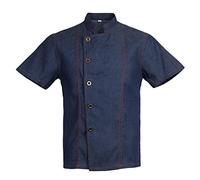 Paowsietiviity Veste de chef unisexe en jean à manches courtes pour uniforme de cuisine Bleu 2XL, Bleu, 3XL, 3XL