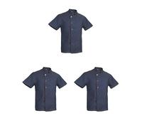 Paowsietiviity Veste de chef unisexe en jean à manches courtes pour uniforme de cuisine Bleu 2XL, Lot de 3 (bleu, 2XL), 100