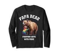 Papa Bear Rainbow Cub Fighting Hate Gay Pride Support LGBTQ Manche Longue