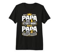 Papa De 1 C'est Bien mais Papa De 2 C'est Mieux Cadeau Papy T-Shirt Haut de Gamme