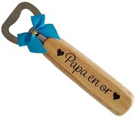 Papa en Or - Décapsuleur en Bois Gravé et Personnalisé sur 2 Faces Cadeau Papa Original pour Fête des Pères Noël Anniversaire Décapsuleur en Bois Unique pour un Père
