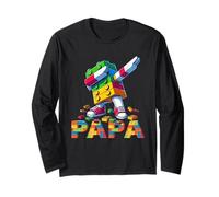 Papa Master Builder Dabbing Building Blocks Father's Day Fun Manche Longue