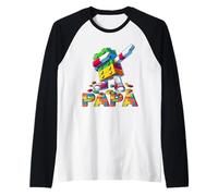 Papa Master Builder Dabbing Building Blocks Father's Day Fun Manche Raglan