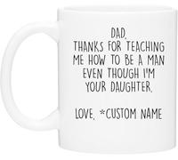 Papa, merci de m'avoir appris à être un homme, même si je suis ta fille. Mug à café personnalisé avec ton prénom, tasse à thé en céramique imprimée recto verso, cadeau pour maman, papa ou un ami, 325