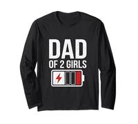 Papa of Two Girls Daddy and 2 Daughters Funny Father's Day Manche Longue