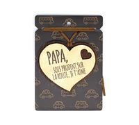PAPA SOIS PRUDENT... Pendentif pour rétroviseur en Bois 2 épaisseurs avec cordelette en Cuir. Cadeau Original Qui Vient du cœur pour Vos Proches. (02).