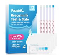 Papablic Lot de 12 bandelettes de test d'alcool pour lait maternel, résultats rapides en 2 minutes, bandelettes de test d'alcool pour le lait maternel, pour les mamans qui allaitent à la maison, les