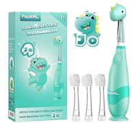 Papablic Lot de 4 brosses à dents électriques Sonic pour bébé de 1 à 3 ans avec joli couvercle dinosaure et minuterie LED intelligente, 4 têtes de brosse à dents (Jo)