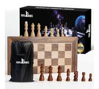 PapaGames Échecs en bois pliable magnétique premium 39 x 39 cm + 2 reines, jeu d'échecs en bois pour enfants, jeu de société en noyer, plateau professionnel, chessboard xadrez