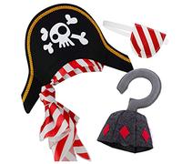 papapanda Chapeau de pirate Cache-oeil Crochet de pirate pour les enfants costume de capitaine des Caraïbes