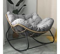 Papasan Chaise à bascule d'extérieur avec coussin rembourré, chaise de salon surdimensionnée en rotin, chaise à bascule en forme d'œuf, cadre en métal, grand soutien, chaise moderne (gris clair)