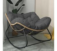 Papasan Fauteuil à bascule surdimensionné en rotin avec coussin, cadre en métal, bascule confortable pour l'intérieur et l'extérieur