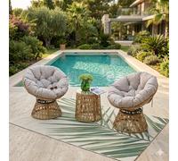Concept Usine – Salon de jardin Papasan – 2 fauteuils et 1 table – rotatifs – résine effet rotin