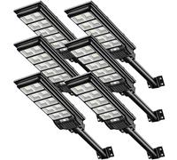 papasbox Lot de 6 lampadaires solaires LED 500 W avec télécommande | Lampe de sécurité routière à énergie solaire 6 500 K avec capteur de mouvement | Lampadaire extérieur avec lumière solaire