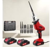 papasbox Scie sabre sans fil 0-4000 tr/min - Scie récipro avec lumière LED et 2 batteries de 2000 mAh - Chargeur rapide 21 V - Scie universelle 8 lames pour bois, métal, PVC, chantier - Rouge