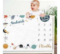 papasgix Couverture Étape pour Bébé Tapis Photo Mois, Personnalisé Plaid Bebe, Unisexe Thème Lune, Animal, Cadeau Naissance Cadeau Baby-Shower Personnalisé, Confortable, Doux