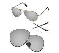 PapaViva Lentilles de rechange et kits en caoutchouc compatibles avec lunettes de soleil Ray-Ban Aviator RB3044 52 mm Chrome Argent Polarisé