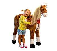 Papaya Pink XXL Cheval en Peluche - 105 cm, jusqu'à 100 kg, pour l'équitation et le jeu, avec brosse, couleur fourrure