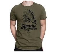 PAPAYANA - Apache-Skull - T-Shirt Fun pour Hommes - T-Shirt Imprimé - Cotton - Regular Fit - XL - Oliv