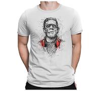 PAPAYANA - DJ-Frankenstein - T-Shirt Fun pour Hommes - T-Shirt Imprimé - Cotton - Regular Fit - S - Blanc