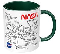 PAPAYANA - Navette spatiale NASA - Tasse en céramique imprimée des deux côtés 325 ml 11 oz - Grand choix de couleurs - Vert