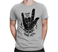 PAPAYANA - Stand for Heavy Metal - T-shirt pour homme imprimé | S - 4XL, Gris chiné - Noir, M