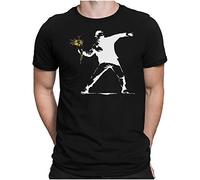 PAPAYANA T-shirt imprimé amusant pour homme de Banksy Flower Thrower, coupe droite, tailles S à 4XL, Noir , 4XL