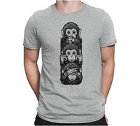 PAPAYANA - Trois singes - T-shirt amusant imprimé pour homme - Coupe droite - S à 4XL, Gris mélangé, M