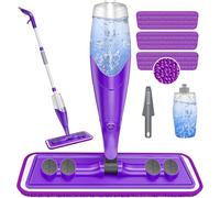 Papclean Balai pulvérisateur pour sols durs - Serpillière plate en microfibre avec 3 tampons réutilisables, flacon de 635 ml