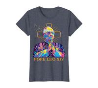 Pape Léon XIV Couleur Design Icône Catholique Moderne Religieux T-Shirt, Femme, Bleu Chiné, XS