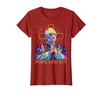 Pape Léon XIV Couleur Design Icône Catholique Moderne Religieux T-Shirt, Femme, Canneberge, M
