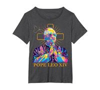 Pape Léon XIV Couleur Design Icône Catholique Moderne Religieux T-Shirt, Femme Grandes Tailles, Chiné Foncé, 4X